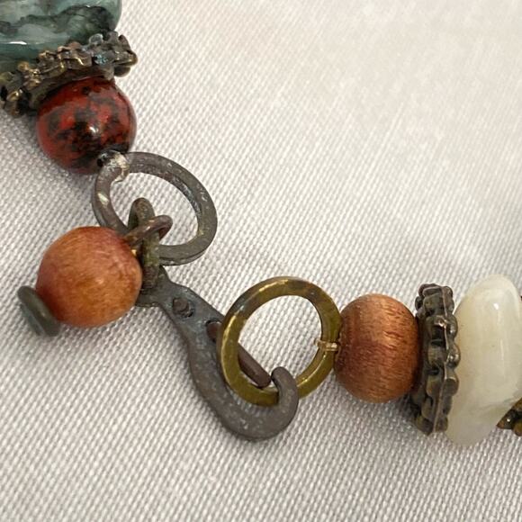 Artisan Bracelet Multicolor Irregular Shaped Stones With Bronze Rondelles - Picture 8 of 10